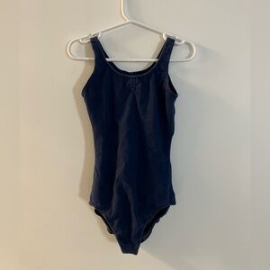 Navy Cotton Pinch Front/Back Tank Leotard Size 8-10